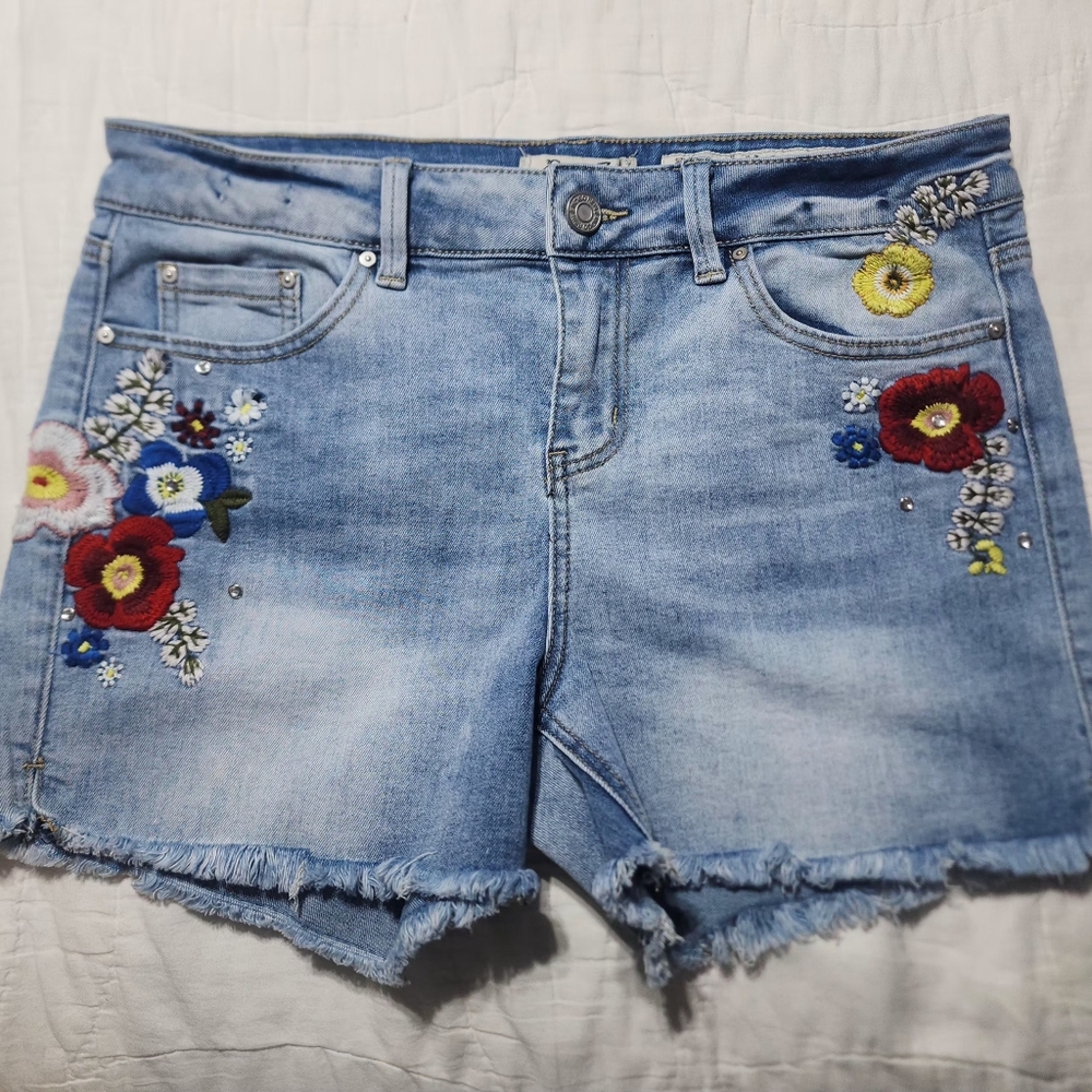 Indigo Rein Denim Floral Cut Off Shorts Junior Size 17